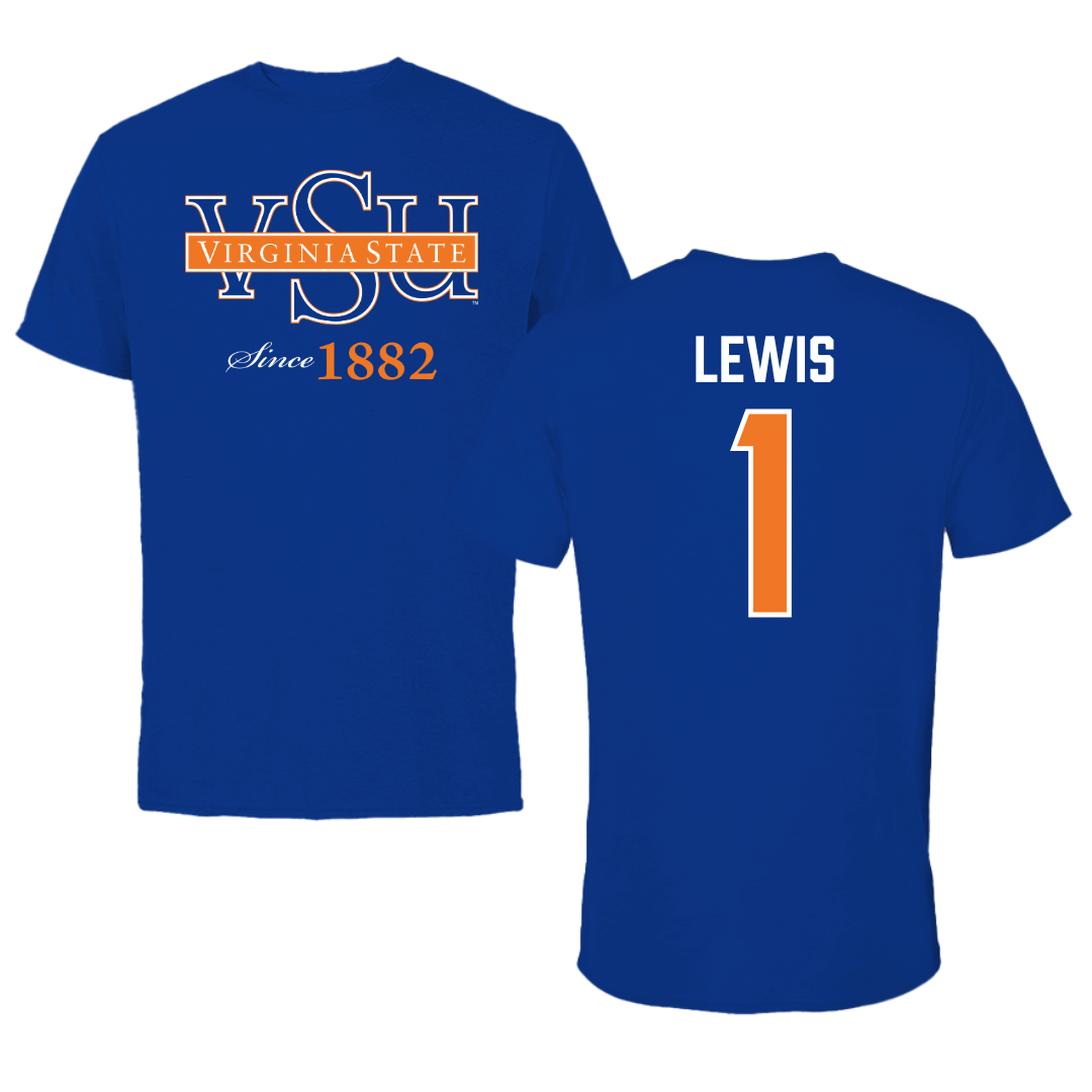 Virginia State University Basketball Blue Performance Tee - #1 Cabria Lewis
