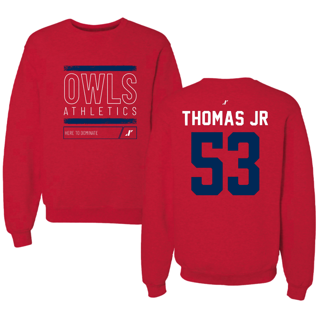 Florida Atlantic University Football Red Dominate Crewneck - #53 Richard Thomas Jr