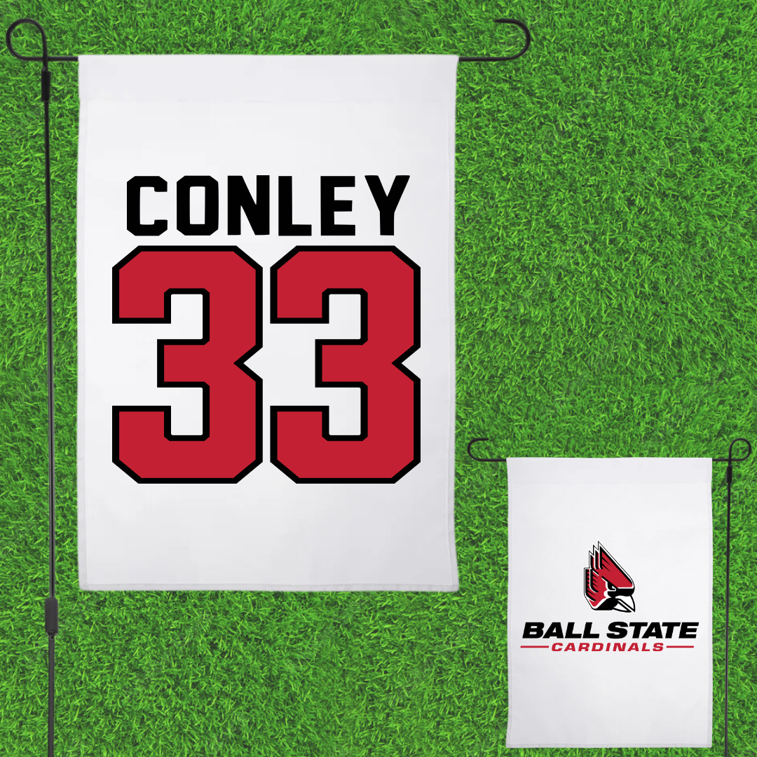 Ball State University Football White Garden Flag - #33 Darin Conley