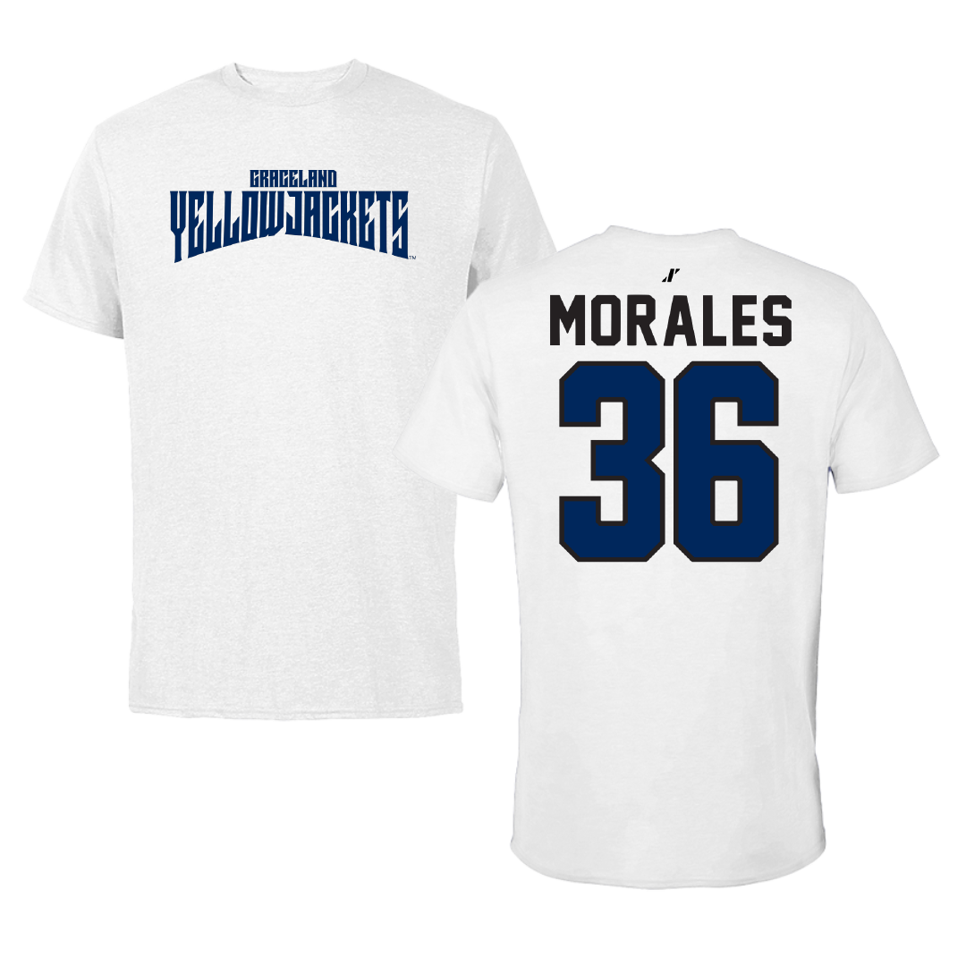 Graceland University Football White Classic Performance Tee - #36 Jacob Morales