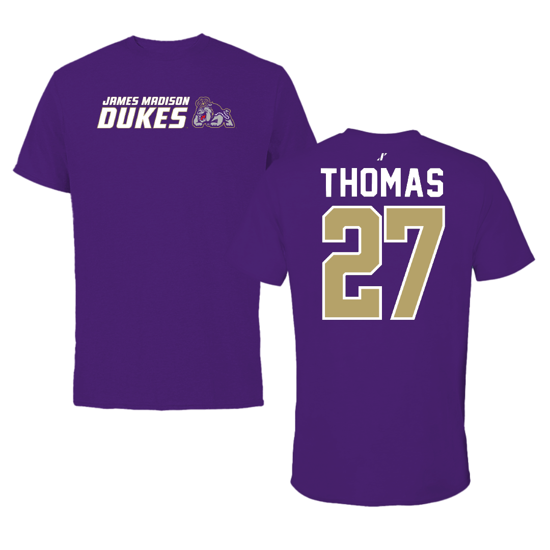 James Madison University Football Purple General Tee - #27 Jacob Thomas