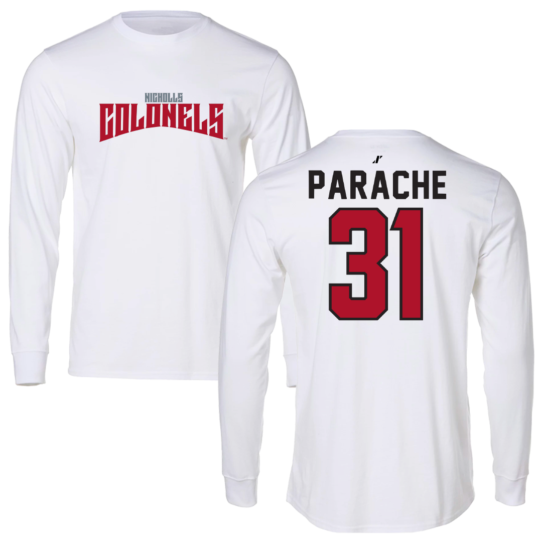 Nicholls State University Baseball White Classic Performance Long Sleeve - #31 Nuno Parache