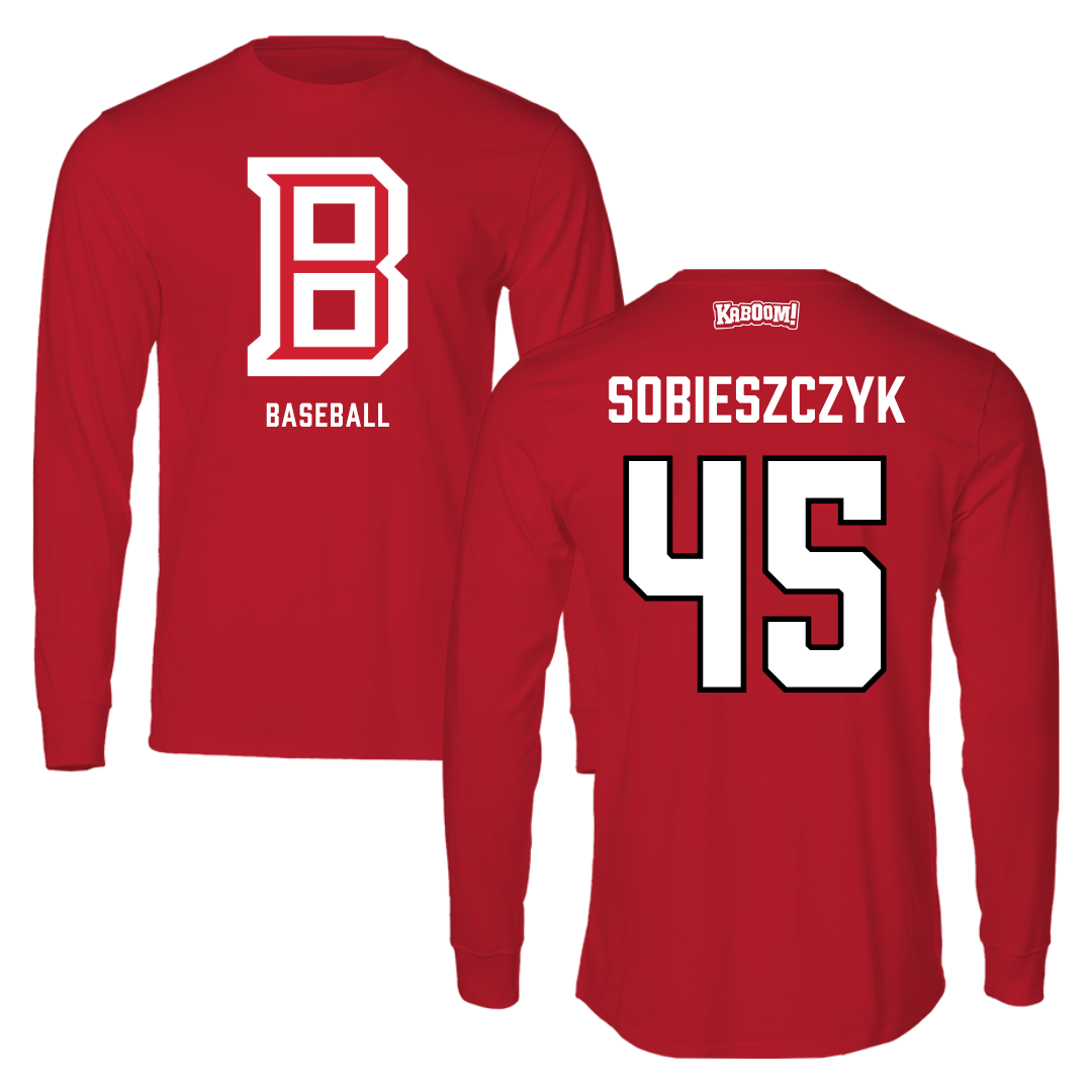 Bradley University Baseball Red Performance Long Sleeve - #45 Isaac Sobieszczyk