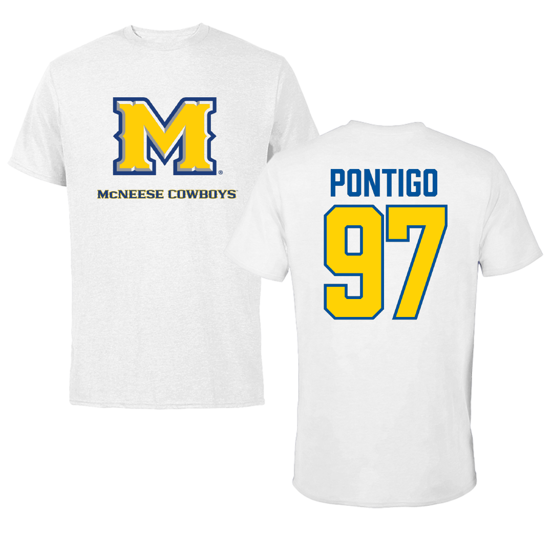 McNeese State University Football White Performance Tee - #97 Joshua Pontigo