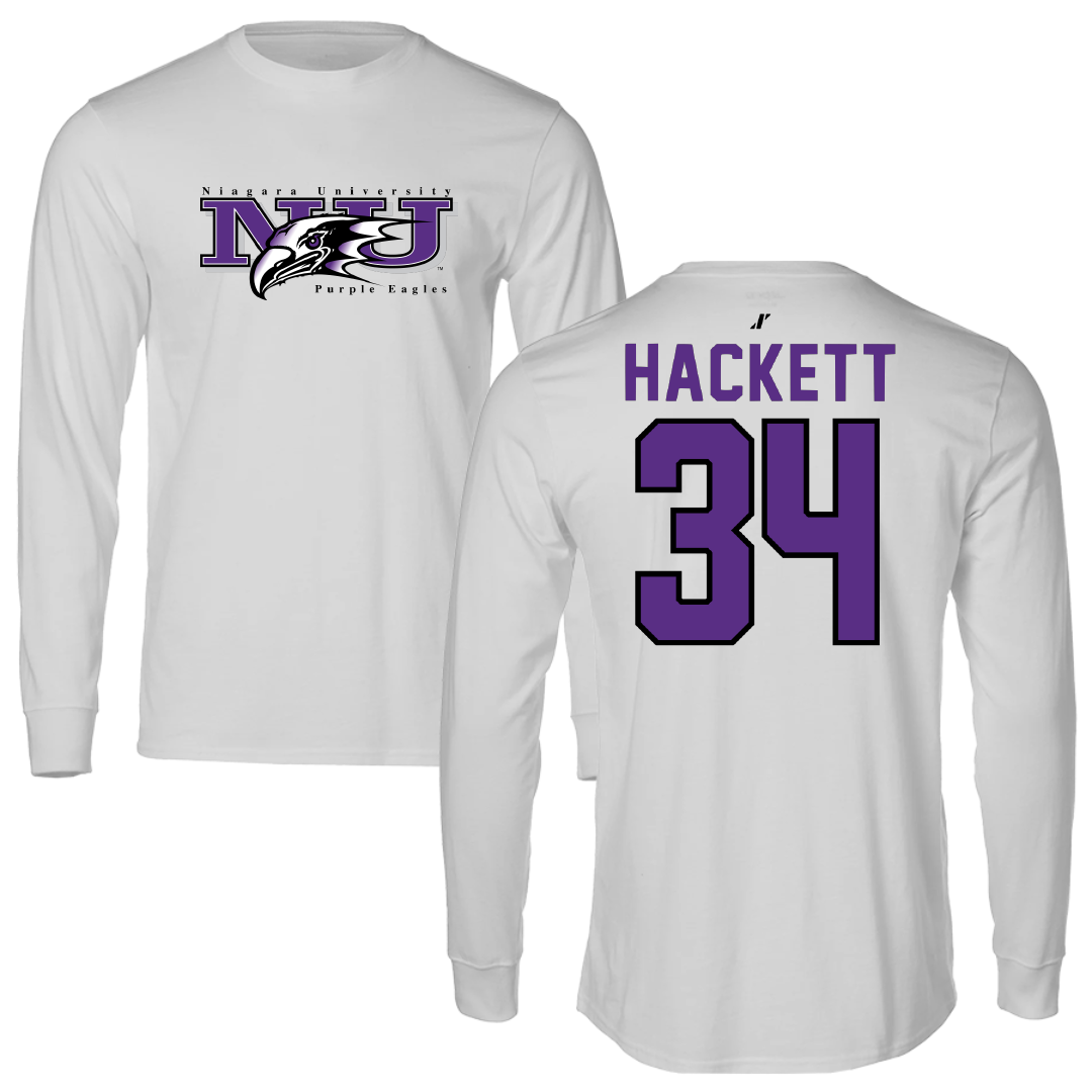 Niagara University Ice Hockey Light Gray Performance Long Sleeve - #34 Noah Hackett