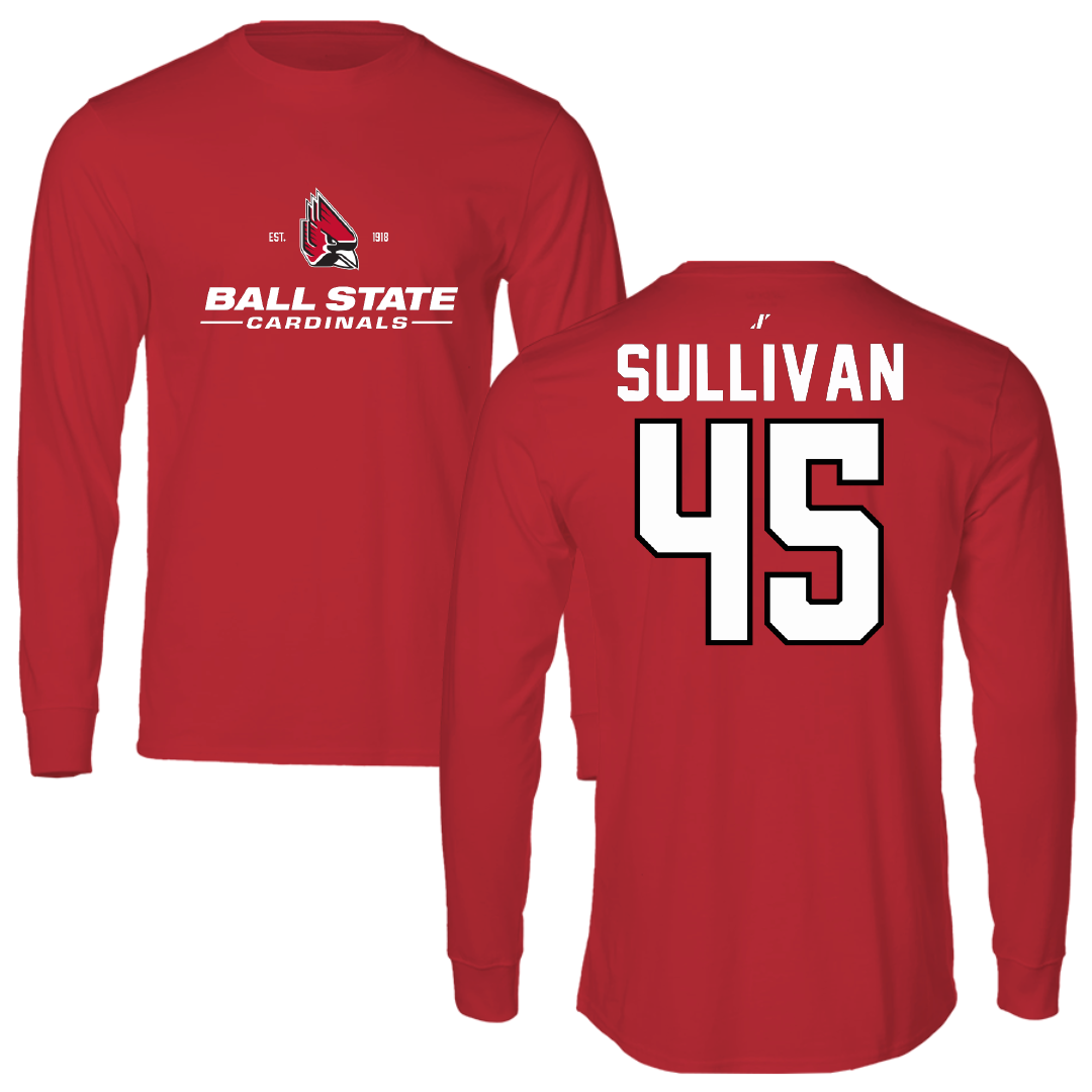 Ball State University Football Red General Long Sleeve - #45 Max Sullivan