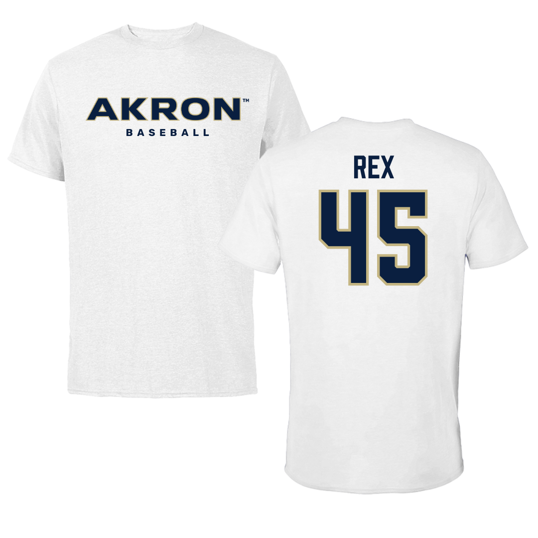 University of Akron Baseball White Performance Tee - #45 Tre Rex