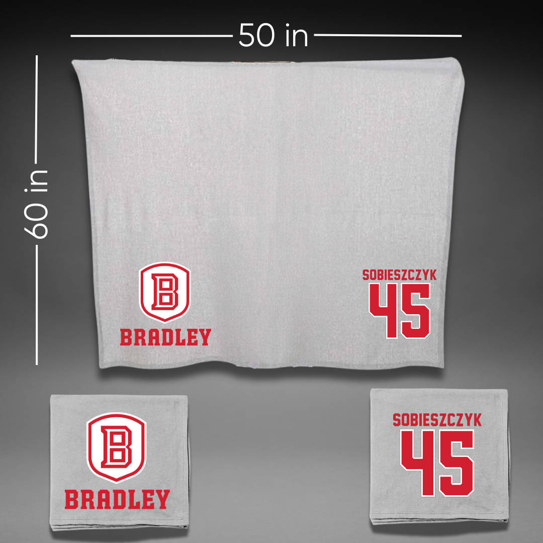 Bradley University Baseball Gray Blanket - #45 Isaac Sobieszczyk