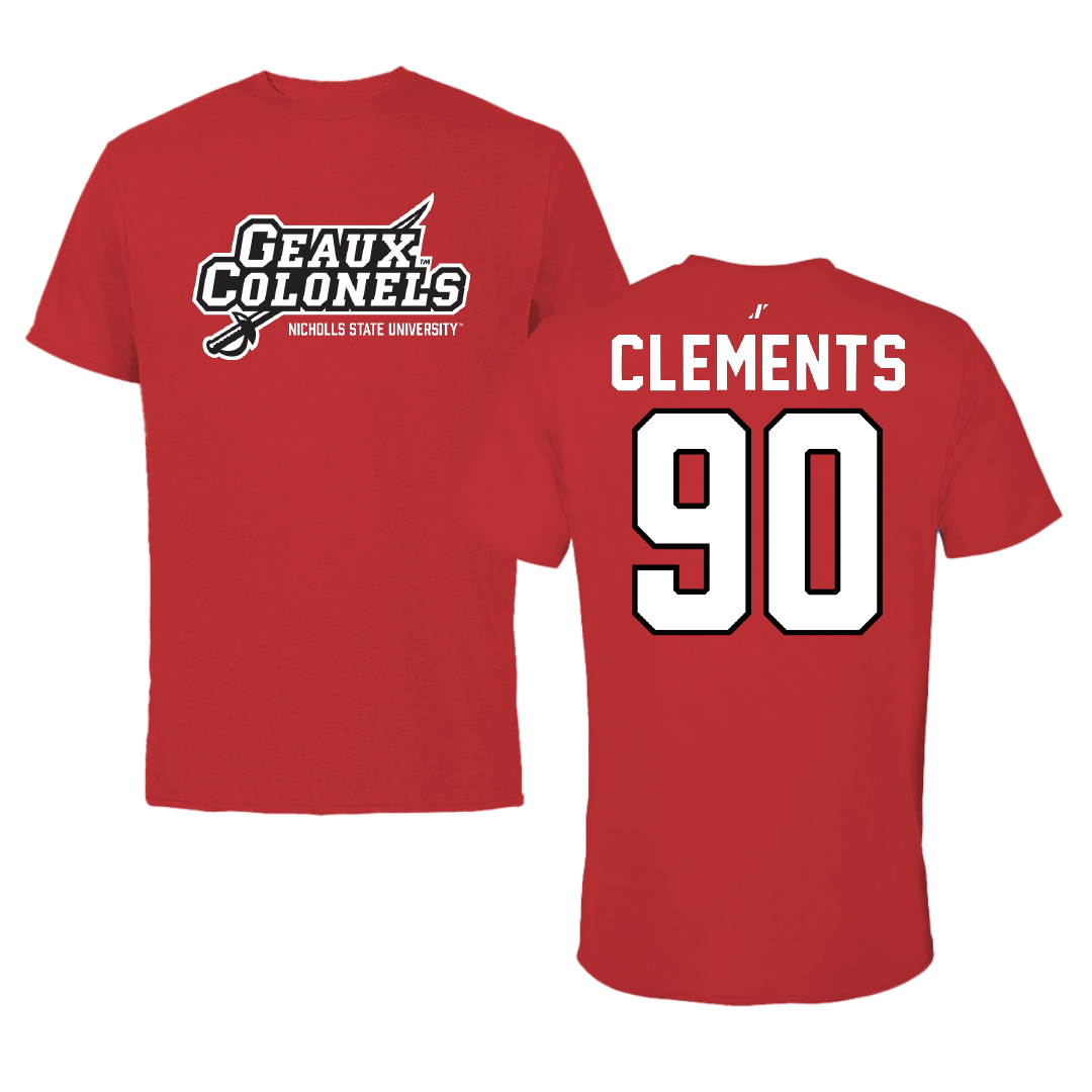 Nicholls State University Football Red General Performance Tee - #90 Aidan Clements