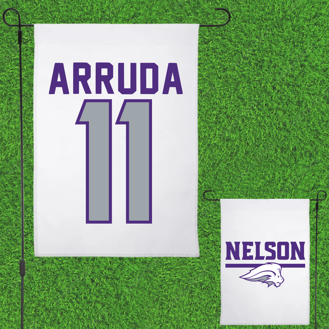 Nelson University Soccer White Garden Flag - #11 Ryan Arruda