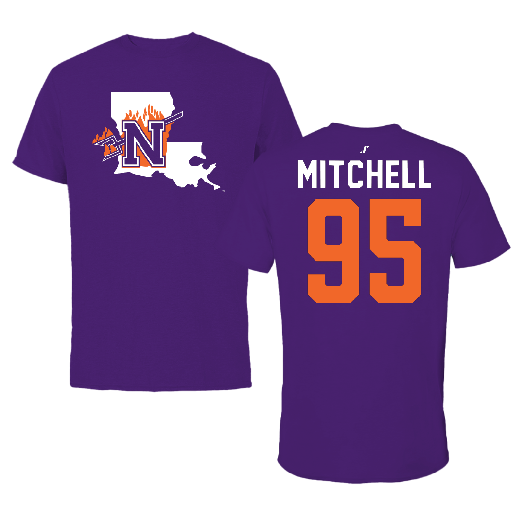 Northwestern State University Football Purple State Tee - #95 Johnny Mitchell
