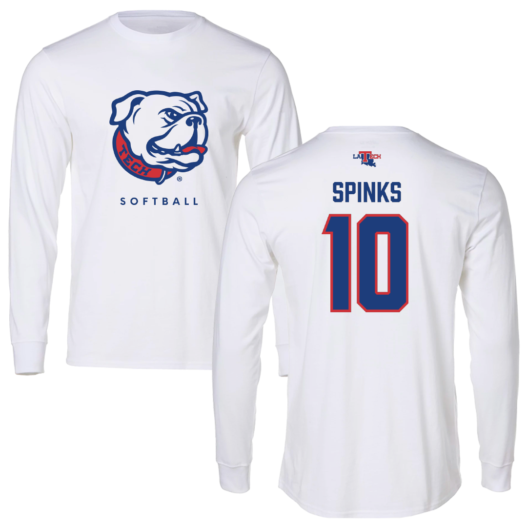 Louisiana Tech University Softball White Performance Long Sleeve - #10 Gentry Spinks