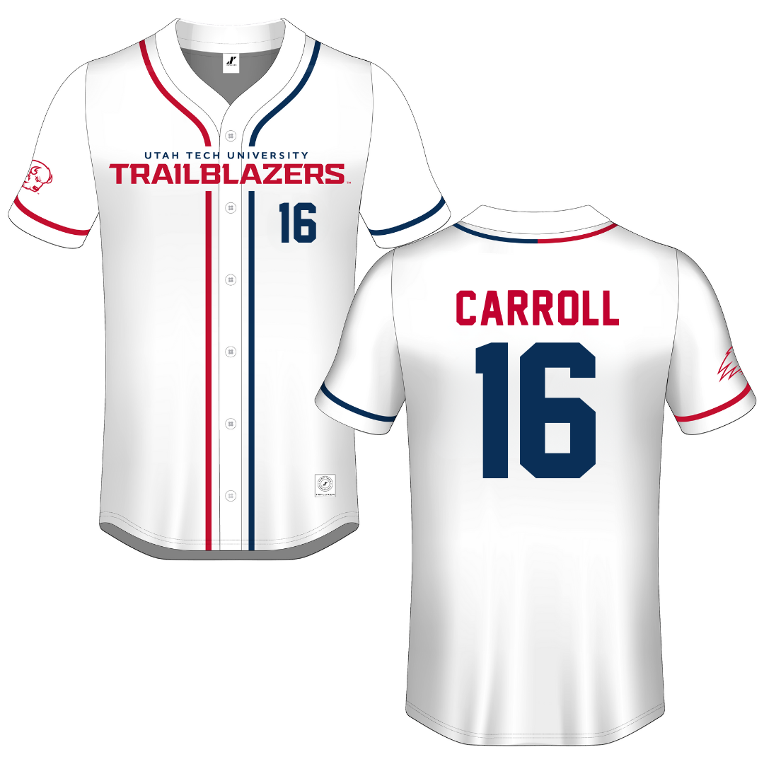 Utah Tech University White Button-Down Jersey - #16 Jace Carroll