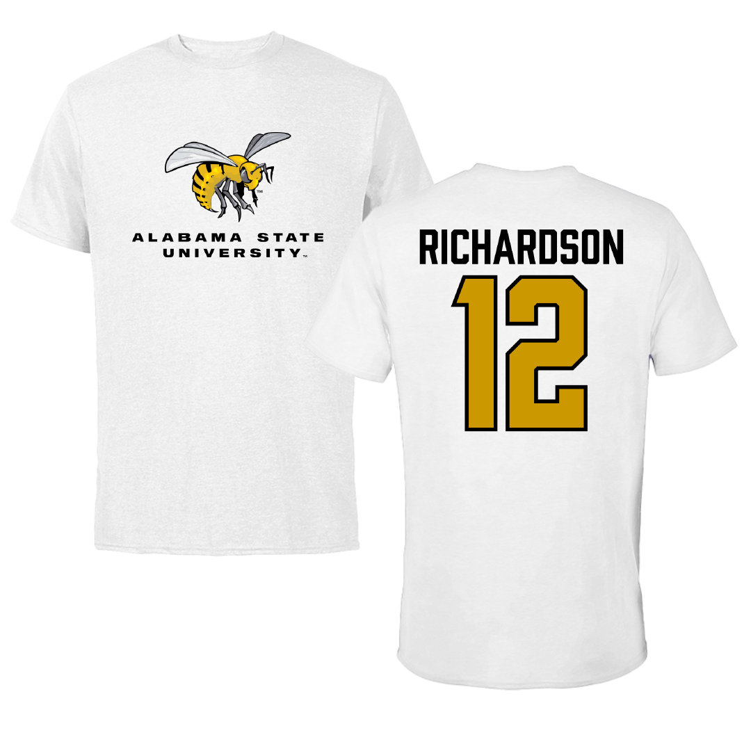 Alabama State University Softball White Performance Tee - #12 Leah Richardson