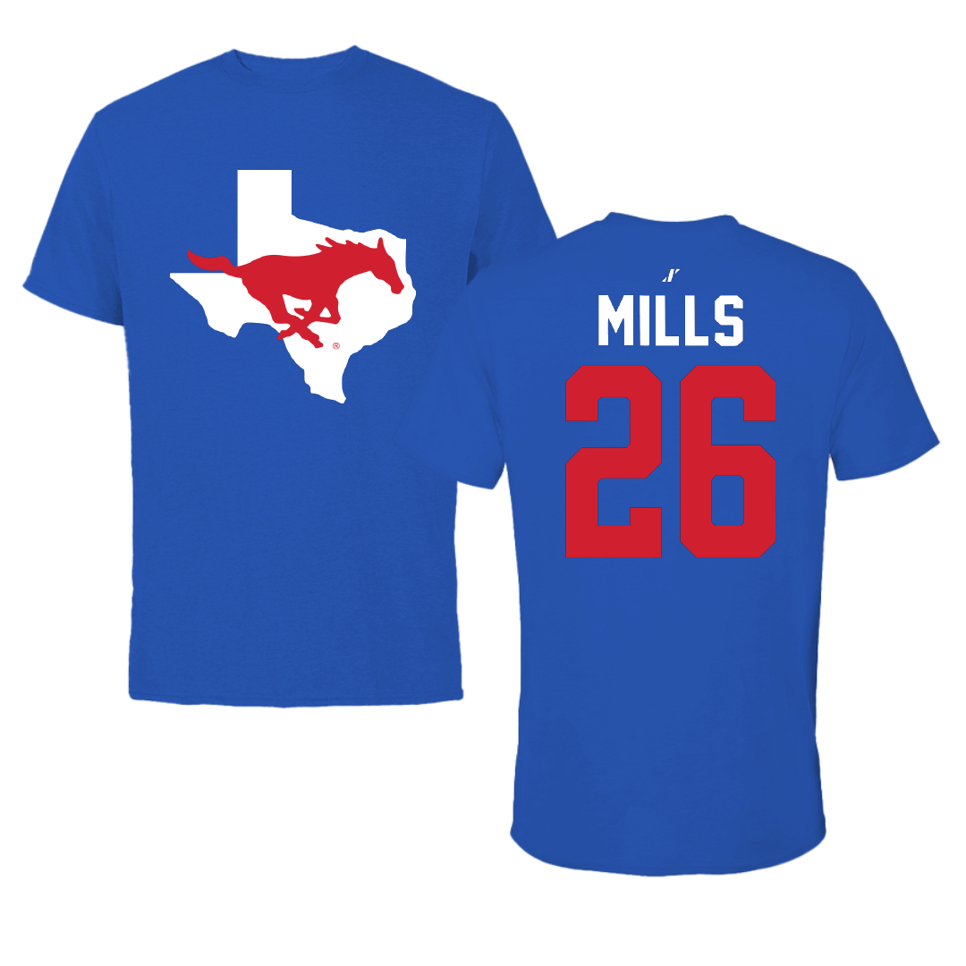 Southern Methodist University Football Blue State Tee - #26 Keyshon Mills