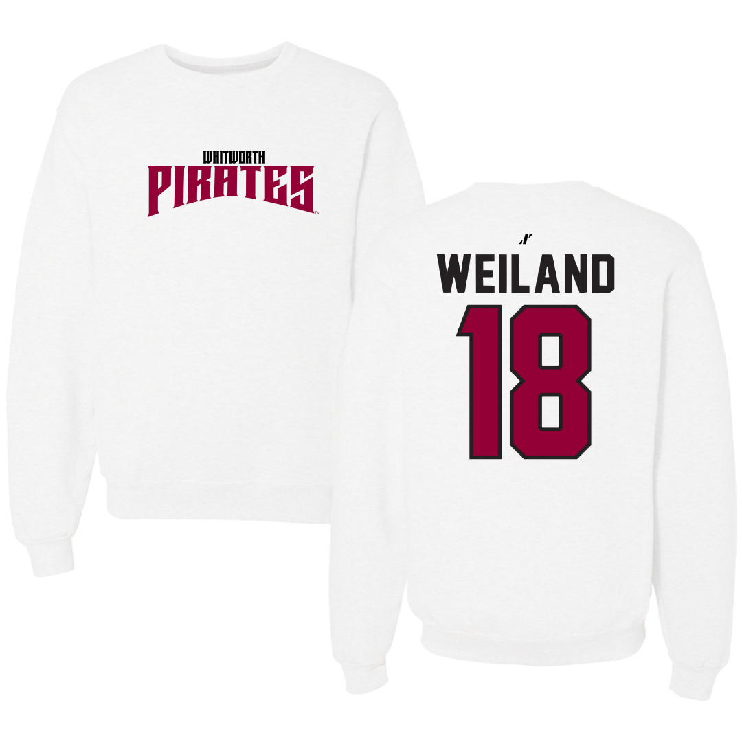 Whitworth University Baseball White Classic Crewneck - #18 Cole Weiland