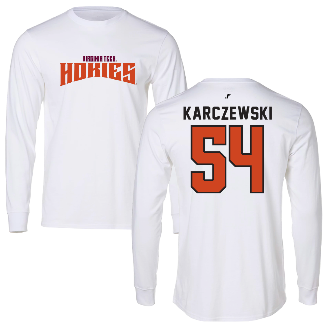 Virginia Tech Football White Classic Long Sleeve - #54 Grant Karczewski