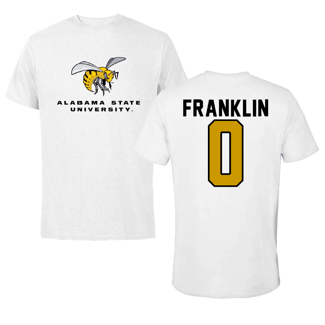 Alabama State University Basketball White Performance Tee - #0 Amari Franklin
