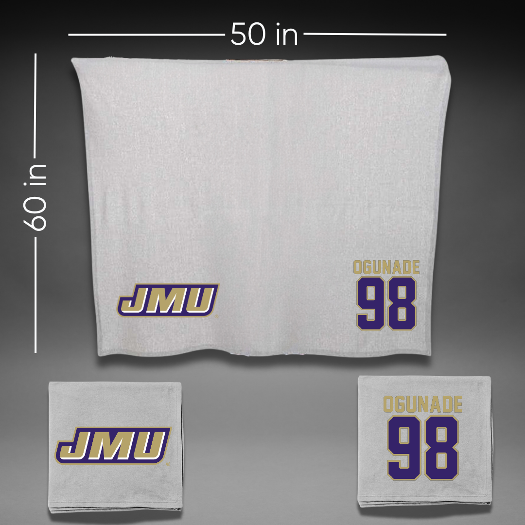 James Madison University Football Gray Blanket - #98 Samson Ogunade