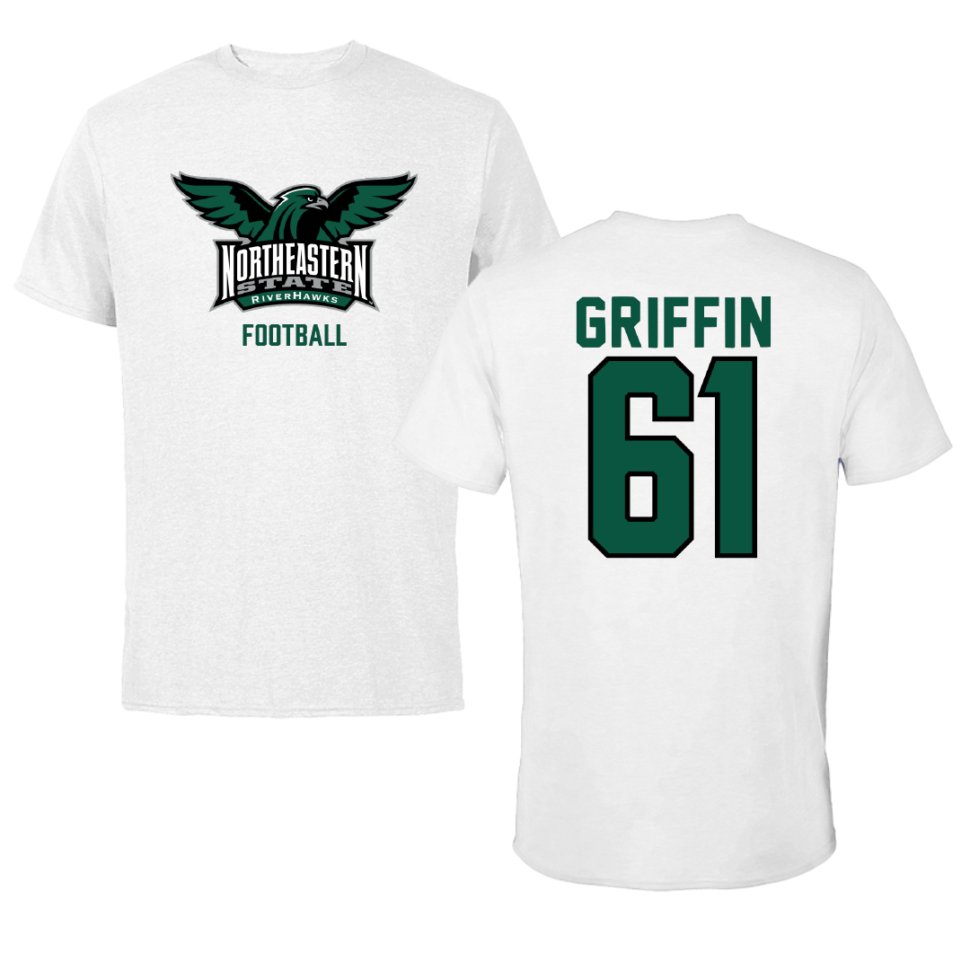 Northeastern State University Football White Performance Tee - #61 Caleb Griffin