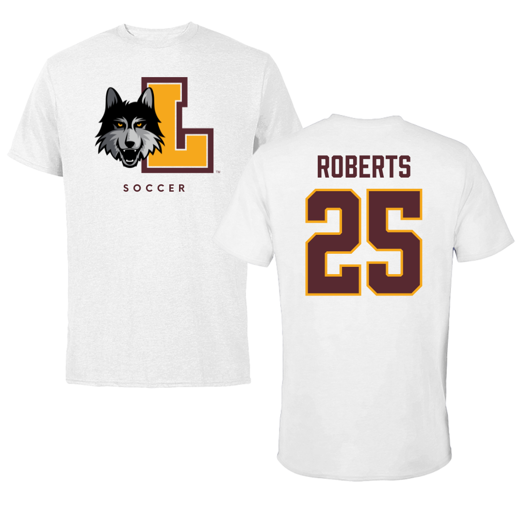 Loyola University-Chicago Soccer White Tee - #25 Emily Roberts
