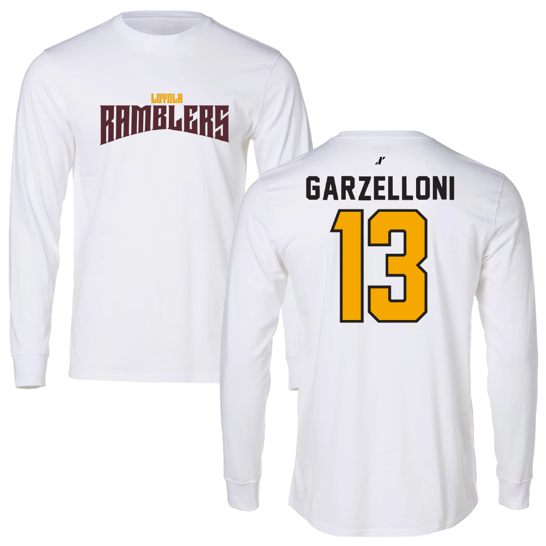 Loyola University-Chicago Soccer White Classic Performance Long Sleeve - #13 Luca Garzelloni