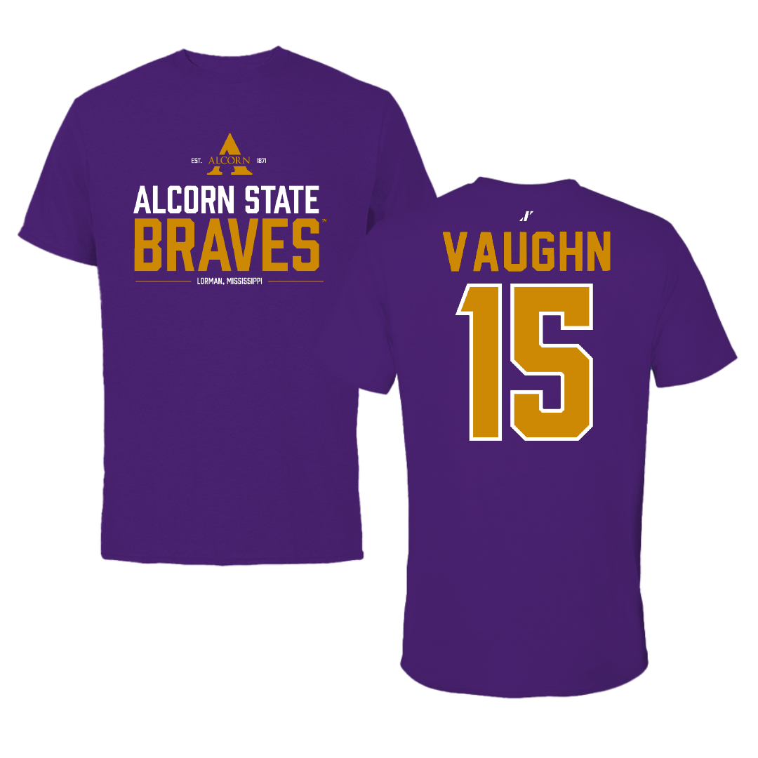 Alcorn State University Football Purple General Tee - #15 Xzavier Vaughn