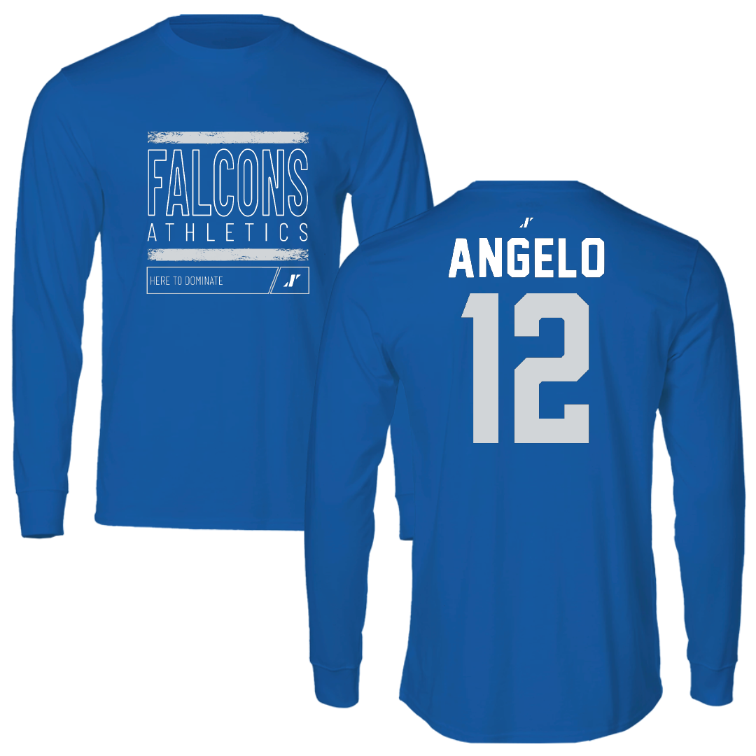 Albertus Magnus College Baseball Blue Dominate Performance Long Sleeve - #12 Jack Angelo