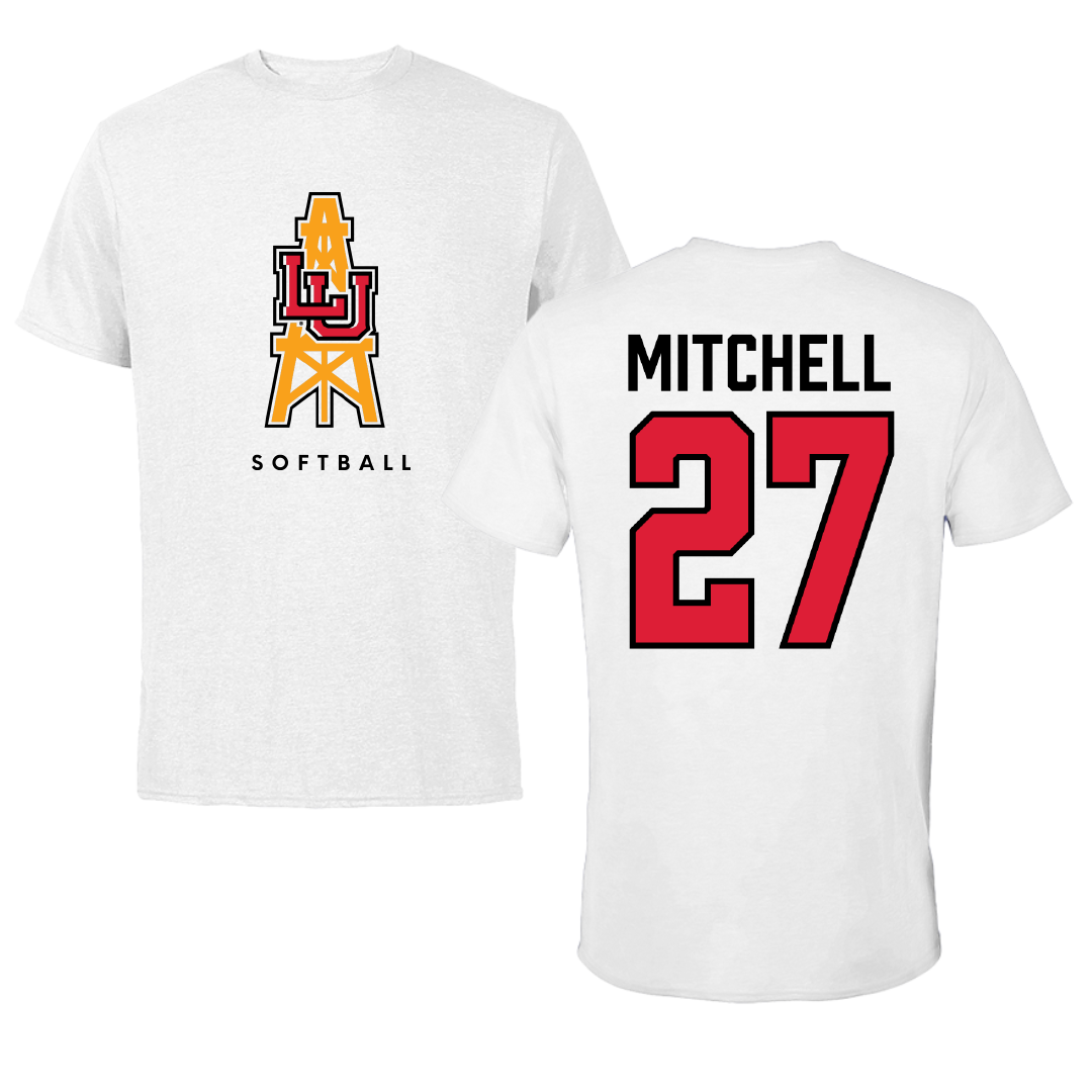 Lamar University Softball White Performance Tee - #27 Karyana Mitchell
