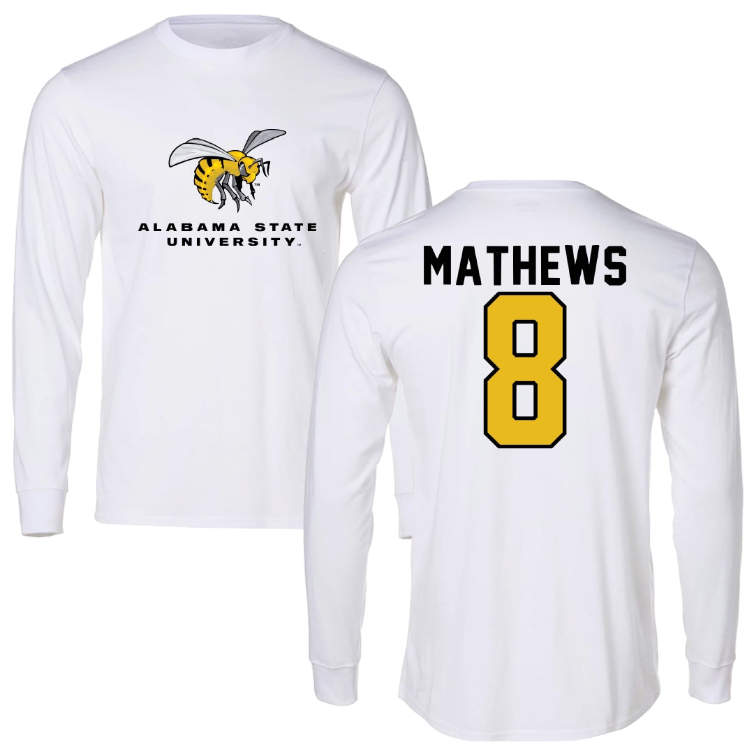 Alabama State University Soccer White Block Long Sleeve - #8 Erica Mathews