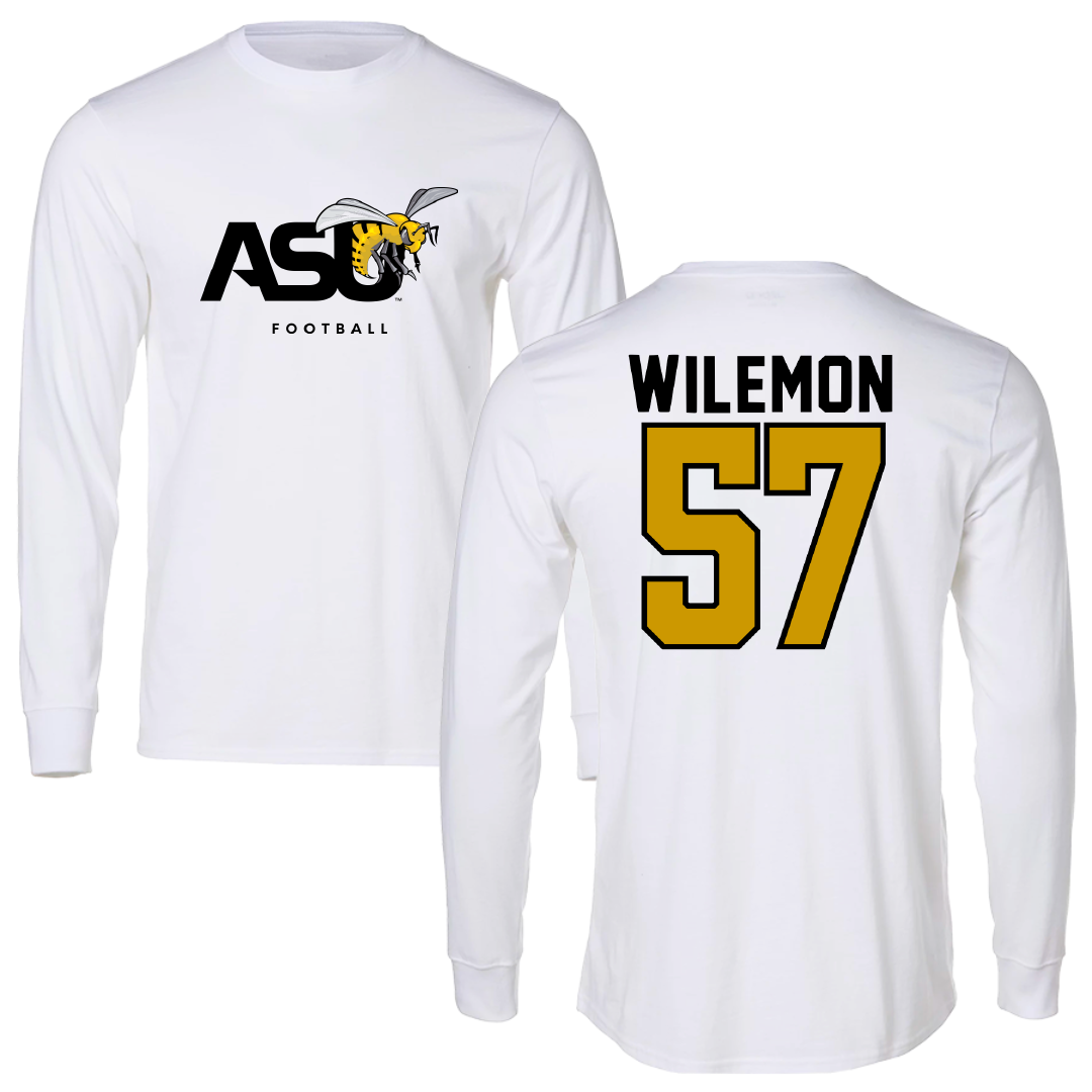 Alabama State University Football White Performance Long Sleeve - #57 Garrett Wilemon