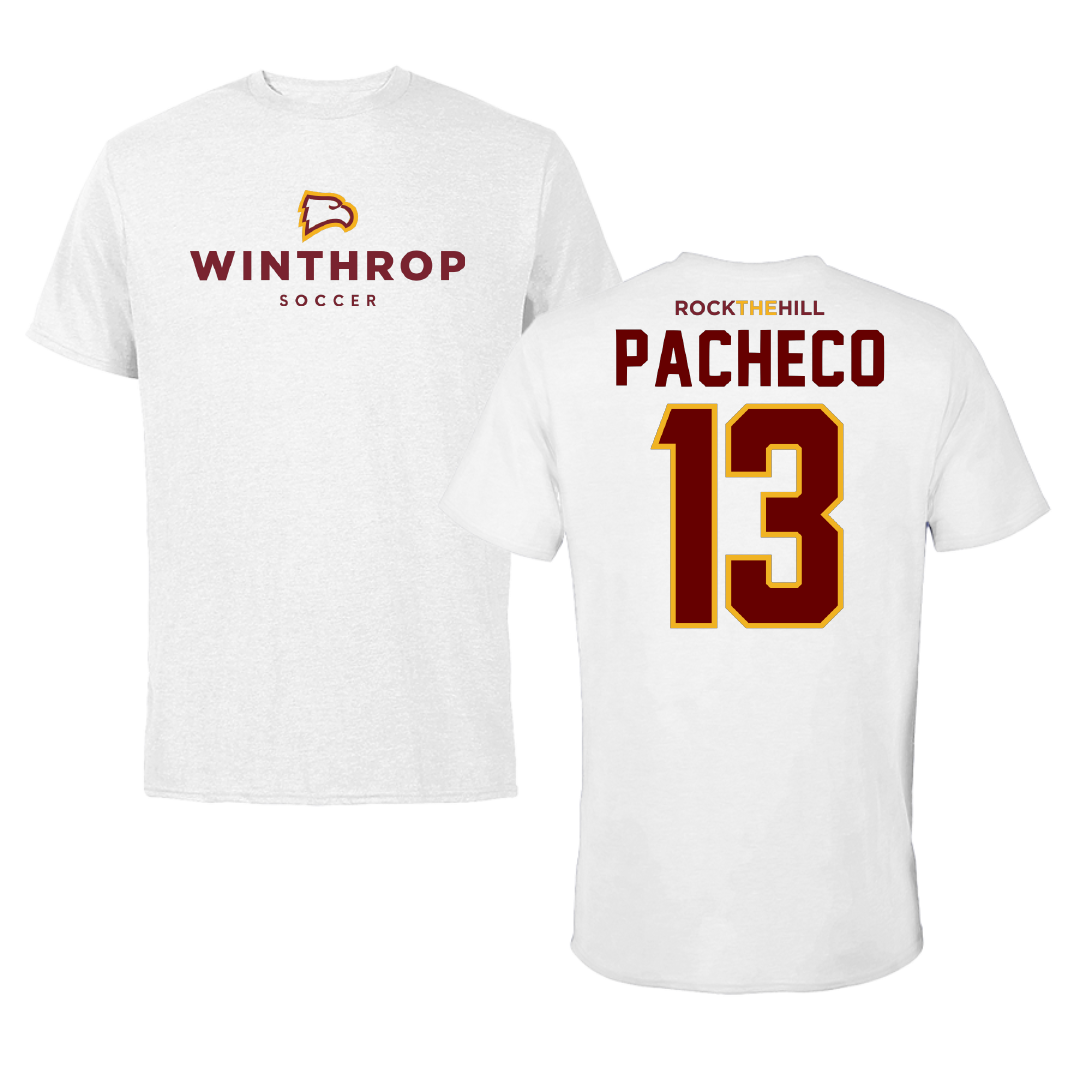 Winthrop University Soccer White Performance Tee - #13 Bernardo Pacheco