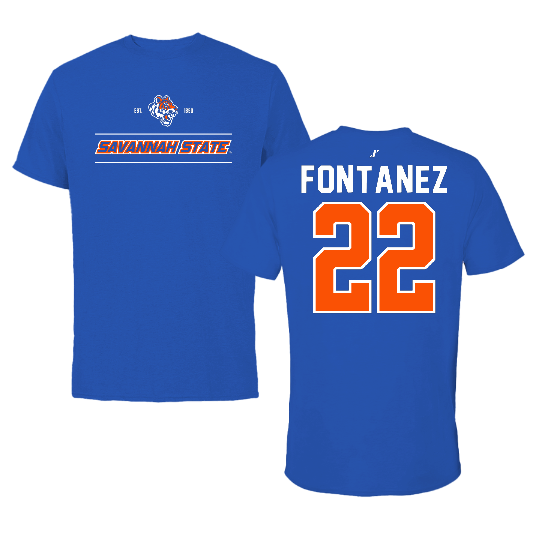 Savannah State University Basketball Blue General Performance Tee - #22 Kasai Fontanez