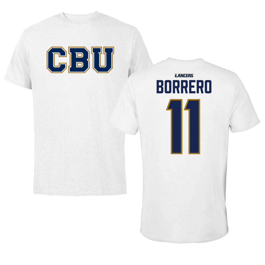 California Baptist University Soccer White Tee - #11 Luis Borrero