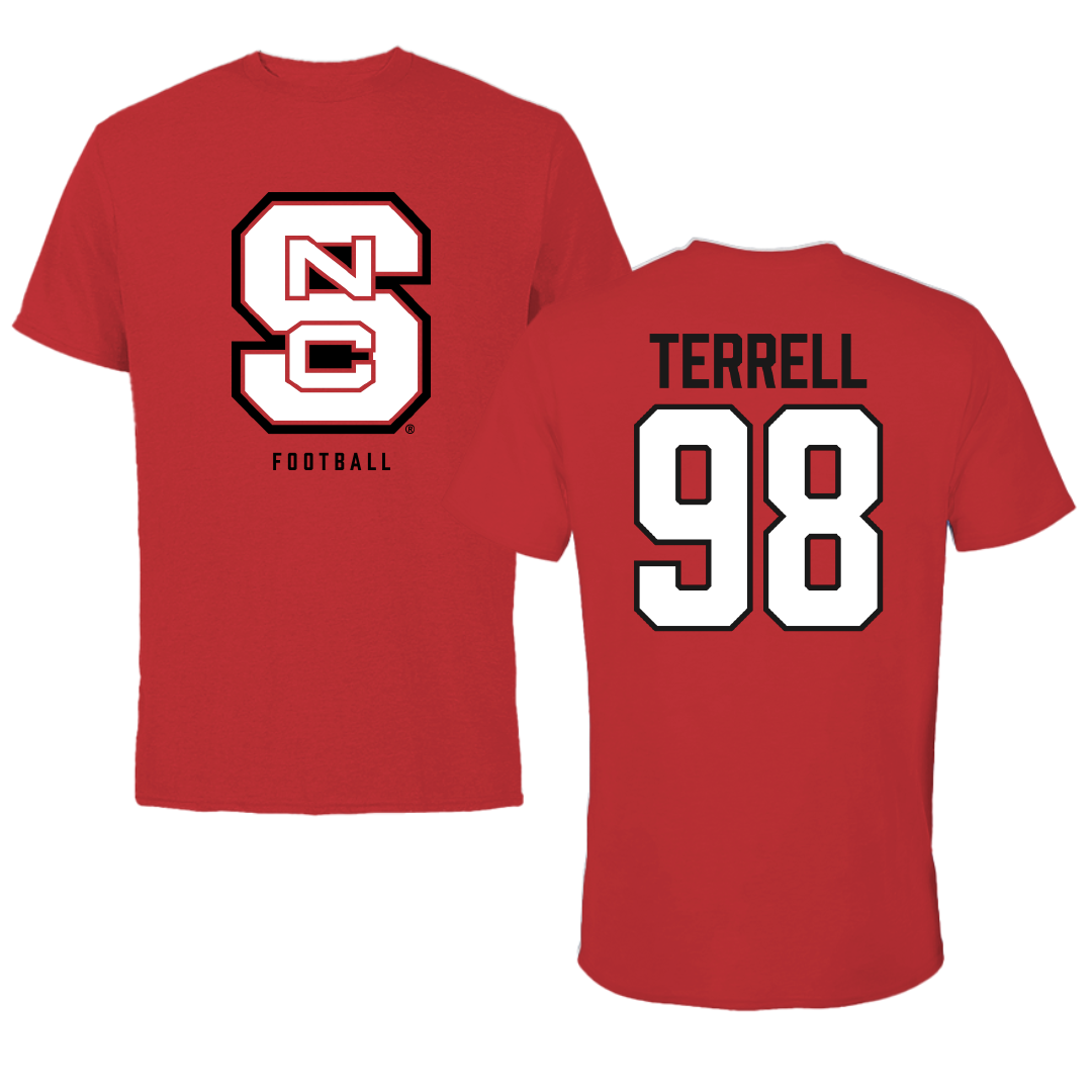 North Carolina State University Football Red Performance Tee - #98 Justin Terrell