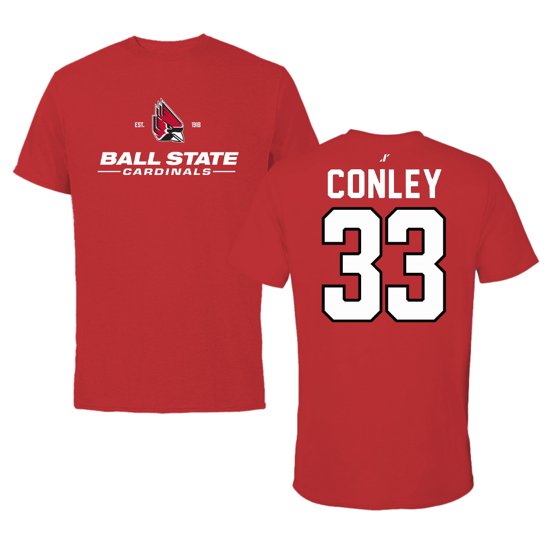 Ball State University Football Red General Performance Tee - #33 Darin Conley
