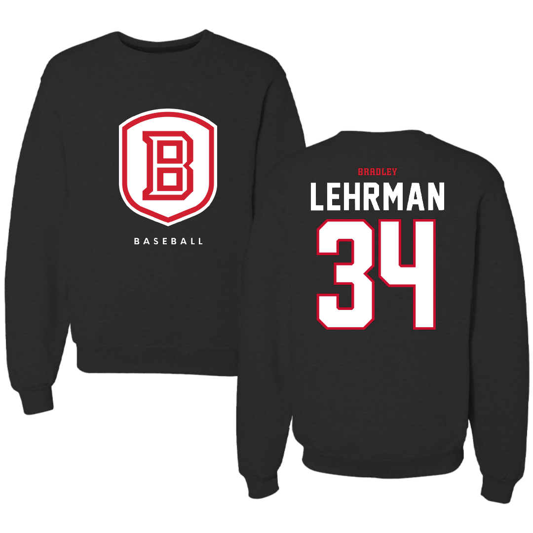 Bradley University Baseball Black Crewneck - #34 Eli Lehrman