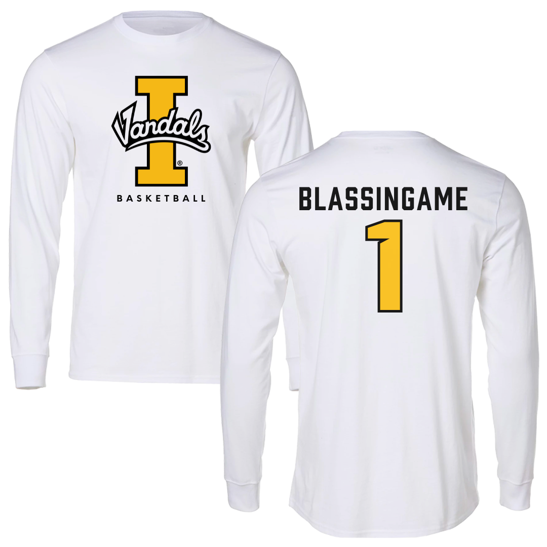 University of Idaho Basketball White Vandals Performance Long Sleeve - #1 Trevon Blassingame