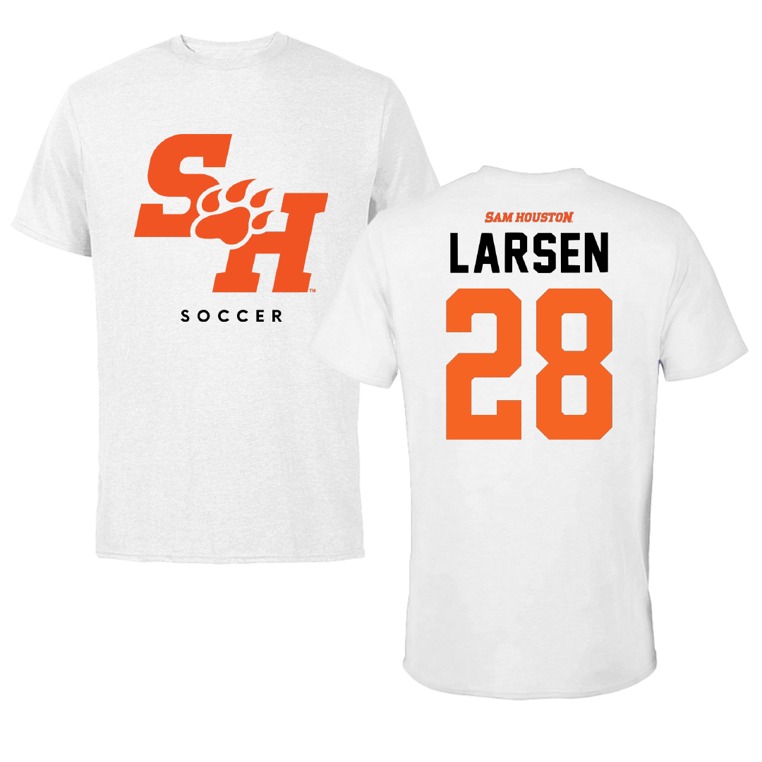 Sam Houston State University Soccer White Tee - #28 Ruth Larsen