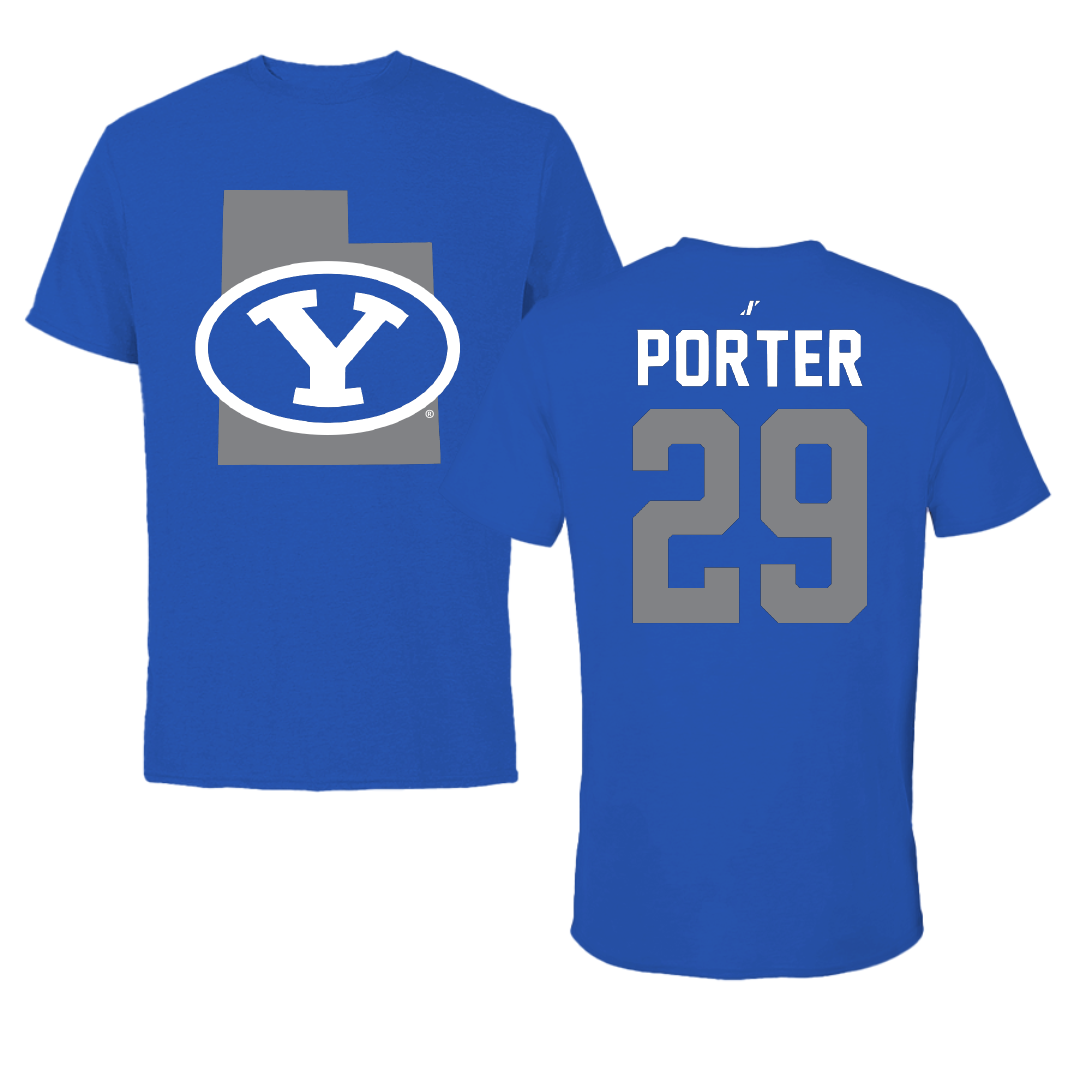 Brigham Young University Baseball Blue State Performance Tee - #29 Jake Porter