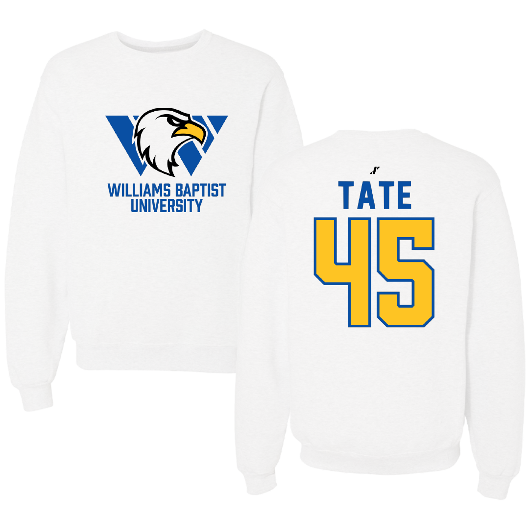 Williams Baptist University Baseball White Crewneck - #45 Robbie Tate