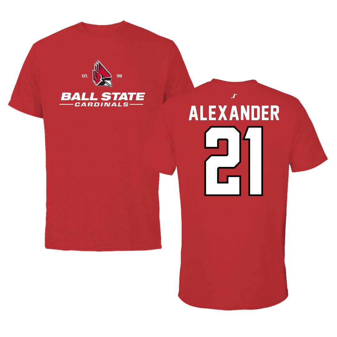 Ball State University Football Red General Performance Tee - #21 Jalen Alexander