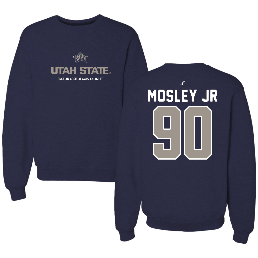 Utah State University Football Navy General Crewneck - #90 Clifton Mosley Jr