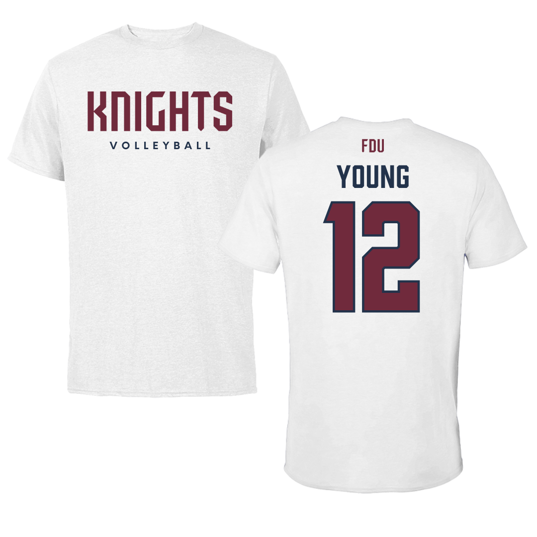 Fairleigh Dickinson University-Metropolitan Campus Volleyball White Tee - #12 Ethan Young