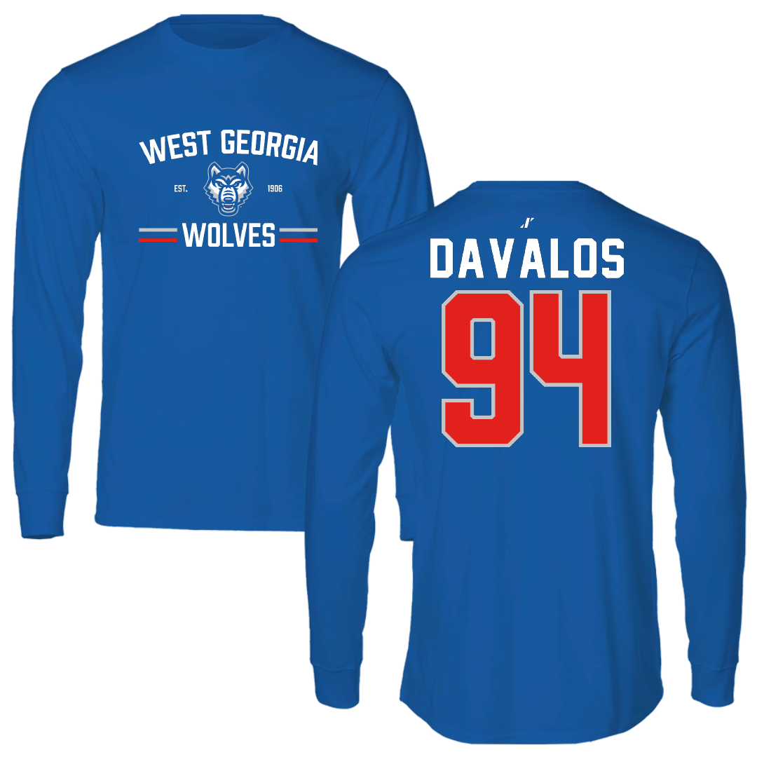 University of West Georgia Football Blue General Performance Long Sleeve - #94 Tyler Davalos
