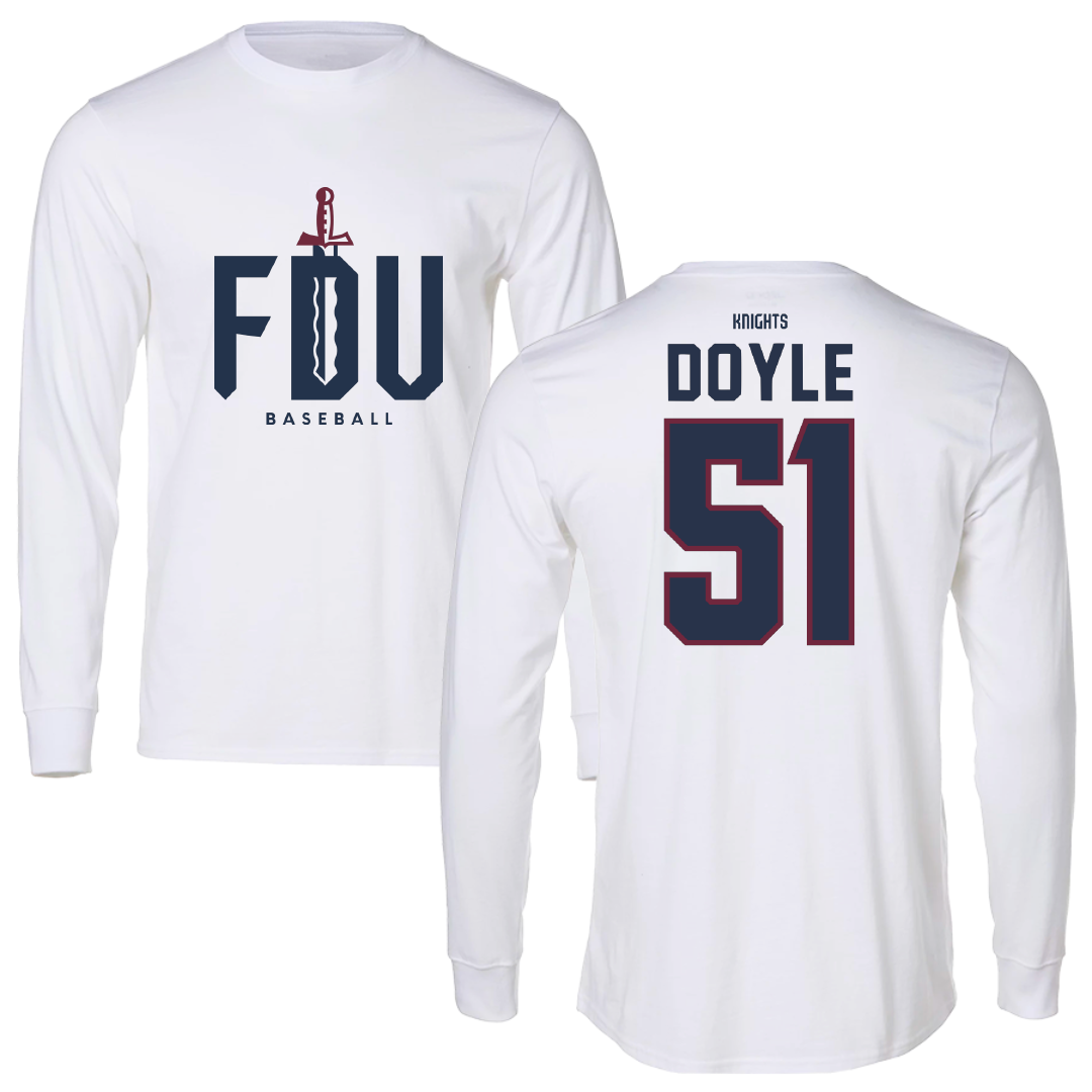 Fairleigh Dickinson University-Metropolitan Campus Baseball White Performance Long Sleeve - #51 Evan Doyle