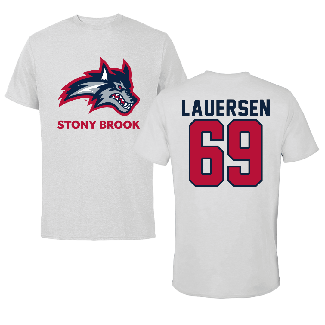 Stony Brook University Football Light Gray Performance Tee - #69 Cooper Lauersen
