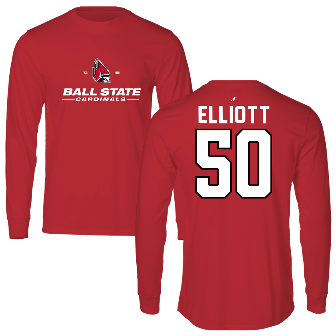 Ball State University Football Red General Performance Long Sleeve - #50 Drew Elliott