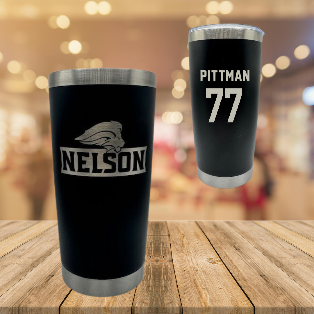 Nelson University Baseball Black Stainless Steel Tumbler - #77 Rustin Pittman