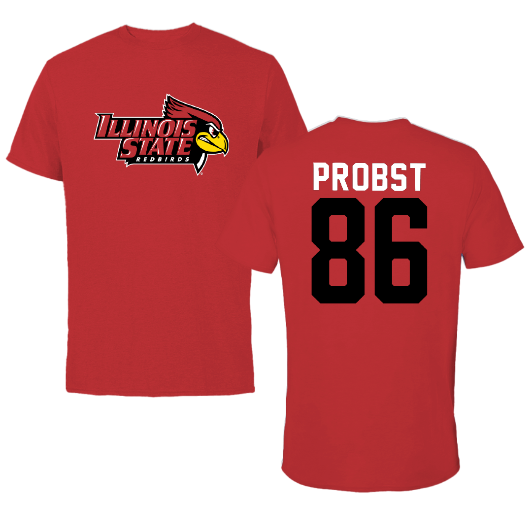 Illinois State University Football Red Redbird Performance Tee - #86 Brady Probst